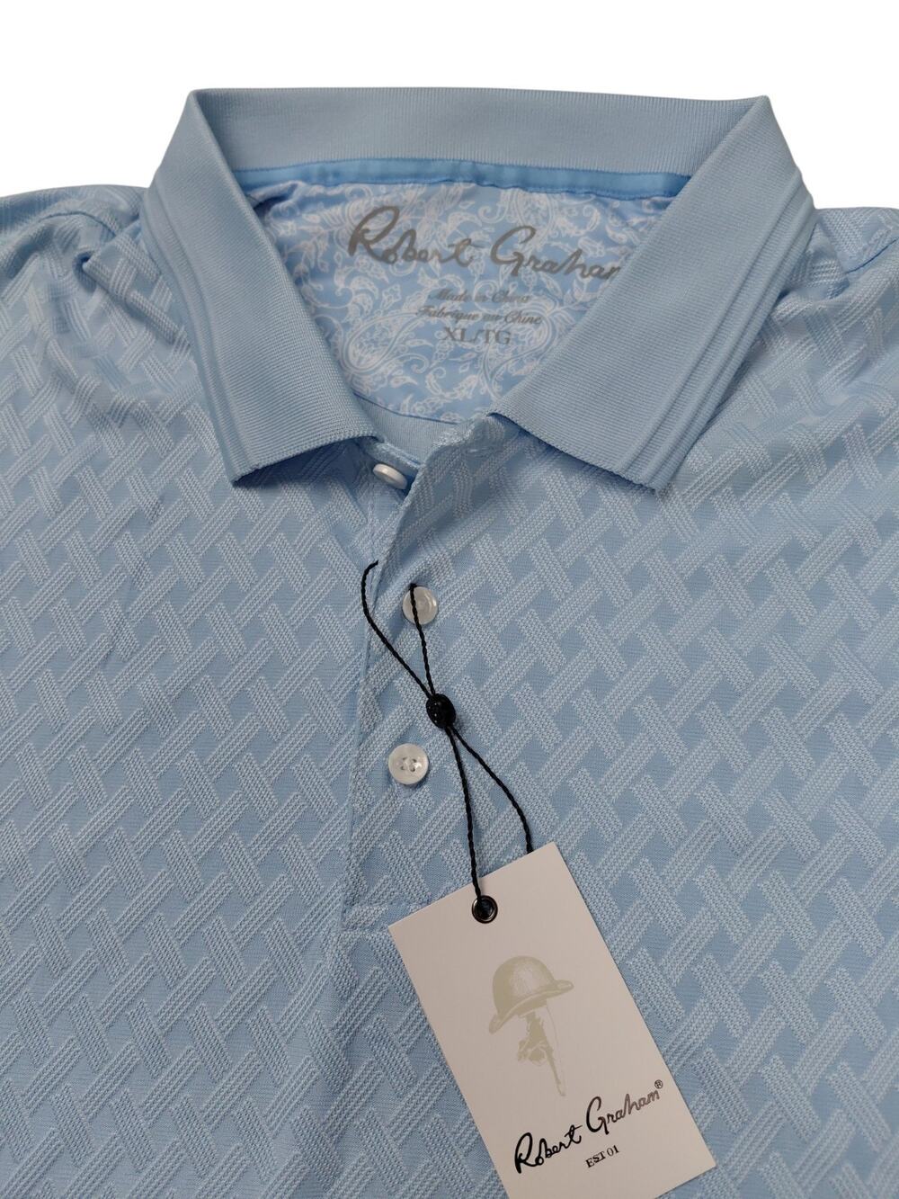 Robert Graham Elias Knit Polo Shirt Mens Size XL Weave Pattern Light Blue NWT